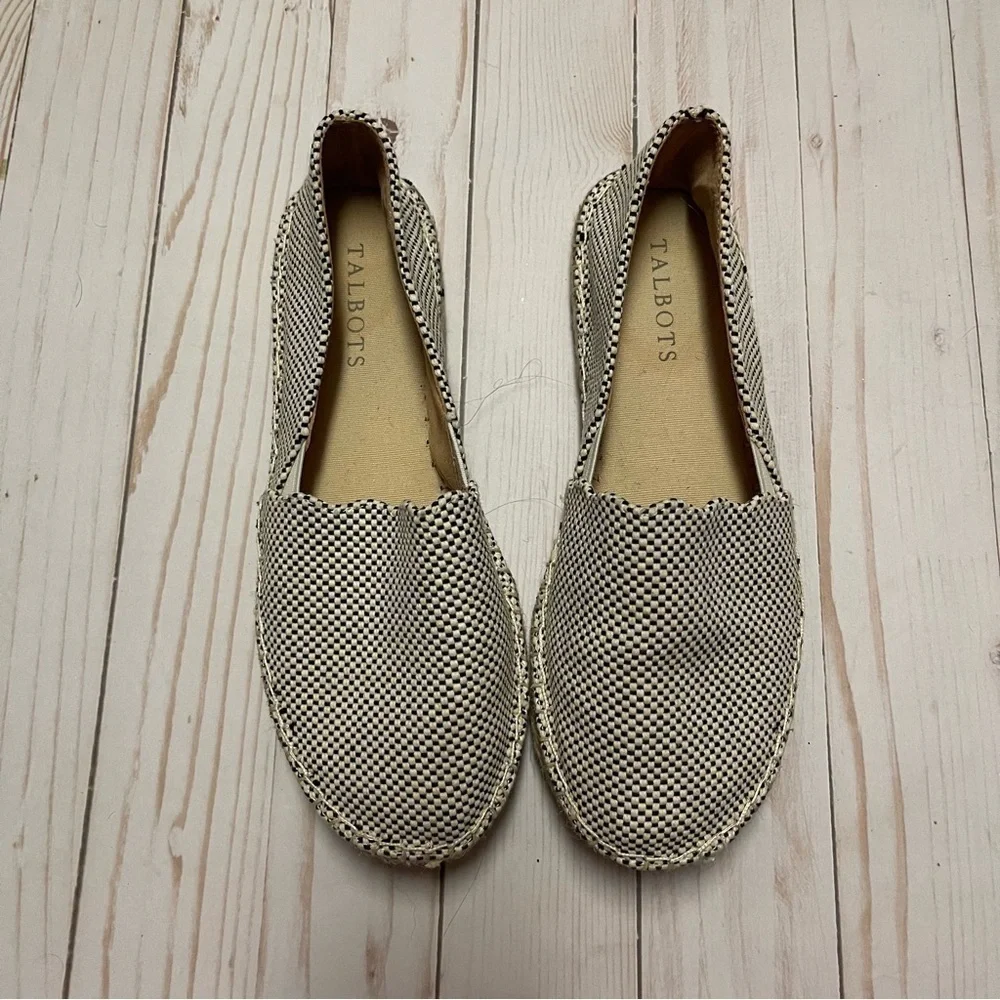Talbots Izzy Espadrille Two Tone Check Print Slip On Flats Women's Size 6.5